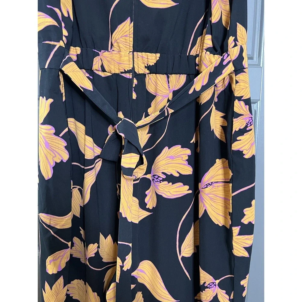 ModCloth Jumpsuit Women Plus 1x Black Floral Wide Leg‎ Orange Pink Spring Casual